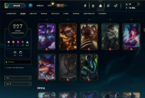 Bronze 2 com TODOS os champs e 227 Skins ( TOP / JG / SUP ) - League of Legends LOL