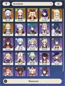 Ar 50 Ayaka, Klee, Shogun Raiden, Qiqi e Jean + 5 Armas T5 - Genshin Impact