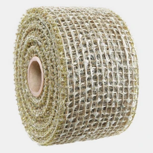 Fita de Juta Engomada Borda Ouro 8 cm - Rolo 9,14 m - Artesanato e Personalizados
