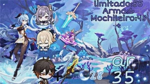 Conta com Zhongli com arma e Ganyu - Genshin Impact