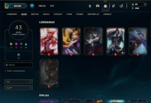 Prata 4 com 40 Champs e 43 Skins + 3 Espolios - League of Legends LOL