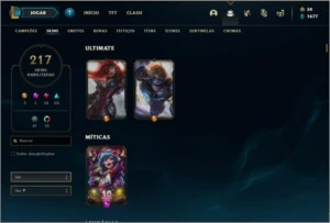 Conta ouro 3 com TODOS os champs e 217 skins - League of Legends LOL
