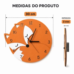 Relógio Raposa 3D em MDF 30 cm - Artesanato e Personalizados