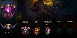 Acc grão mestre, 3 anos Challenger, 131 skins, 428 ícones - League of Legends LOL