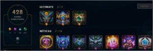 Acc grão mestre, 3 anos Challenger, 131 skins, 428 ícones - League of Legends LOL
