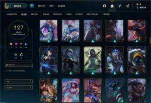 Conta bronze 1 com TODOS os champs e 127 Skins - League of Legends LOL