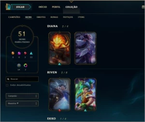 Conta platina 5, conta de 2013 , 367 campeões, 51 skins - League of Legends LOL