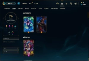 Conta platina 4 com 100 champs e 76 skins ( MAIN ADC / SUP ) - League of Legends LOL