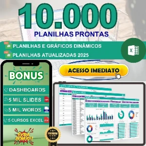 Pacote 10 Mil Planilhas Excel + 200 Dashboards + BonusPacote