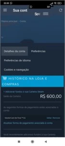 Conta steam com 600 de saldo