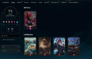 Conta Lol Ouro, 75 Skins, com Mítica e Lendárias, 32K Ea - League of Legends