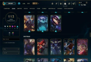 Ouro 4 com TODOS os Champs e 113 Skins ( MID / JG / TOP ) - League of Legends LOL