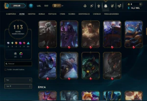 Ouro 4 com TODOS os Champs e 113 Skins ( MID / JG / TOP ) - League of Legends LOL