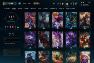 Ouro 4 com TODOS os Champs e 113 Skins ( MID / JG / TOP ) - League of Legends LOL