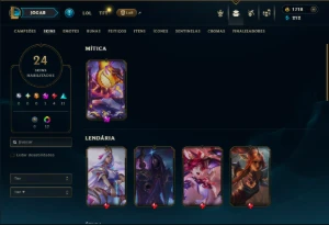 Platina 4 com 60 Champs e 24 Skins +1700 RP - League of Legends LOL
