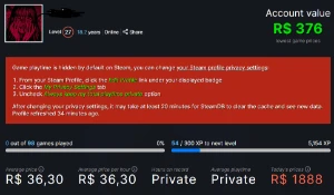 Conta Steam nível 27, insígnia de 18 anos, 66 jogos