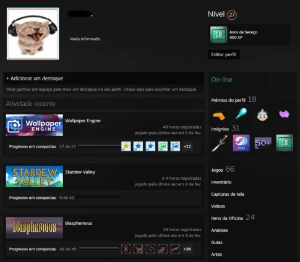Conta Steam nível 27, insígnia de 18 anos, 66 jogos