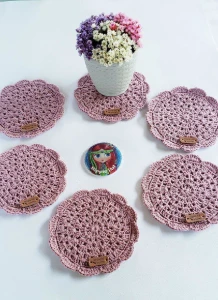 Kit de 6 Porta Copos em Crochê - Artesanato e Personalizados
