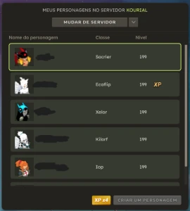 Kourial - Conta com 6 personagens no nivel 199 - Dofus