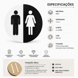 Placa de Banheiro Masculino e Feminino em MDF 20 cm - Artesanato e Personalizados