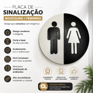 Placa de Banheiro Masculino e Feminino em MDF 20 cm - Artesanato e Personalizados