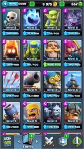 10 cartas lendárias e quase todas cartas nível torneio - Clash Royale