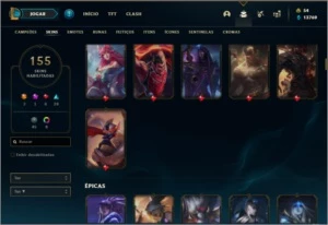 Conta ouro 1 com TODOS os champs e 155 skins - League of Legends LOL