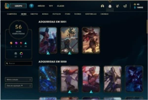 Conta GOLD 4 56 SKINS 111 BONECOS - League of Legends LOL