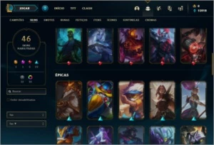 Conta bronze 4 com 46 skins e 86 champs - League of Legends LOL