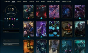 Conta unranked, 167 champs, 115 skins/antigo elo emerald III - League of Legends LOL