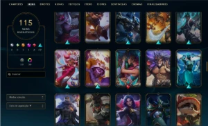 Conta unranked, 167 champs, 115 skins/antigo elo emerald III - League of Legends LOL