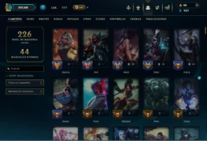 Conta unranked, 167 champs, 115 skins/antigo elo emerald III - League of Legends LOL