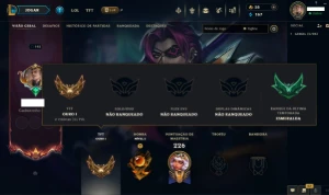 Conta unranked, 167 champs, 115 skins/antigo elo emerald III - League of Legends LOL