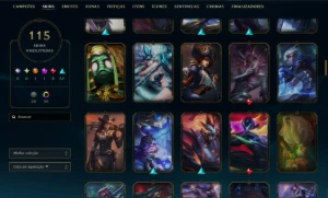 Conta unranked, 167 champs, 115 skins/antigo elo emerald III - League of Legends LOL