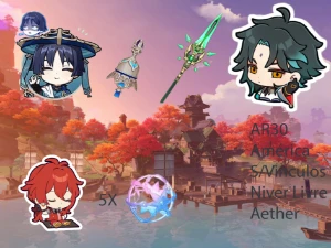 AR30-Scaramouche com BIS + Xiao com BIS + Diluc + 5 tiros - Genshin Impact