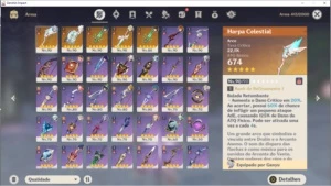AR57, 14 chars 5*, 5 armas 5*, 38 dias de benção - Genshin Impact