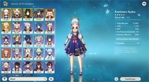 AR 54 Ayaka,Itto,Tighnari,Klee,Mona C1 e lança de jade - Genshin Impact