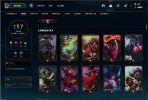 Conta prata 2 com TODOS os champs e 157 Skins + 3 Ultimates - League of Legends LOL