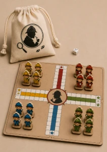 Jogo de Ludo Detetives em MDF com Saquinho de Algodão
