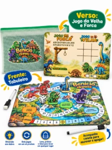 Tabuleiro e lousa Dinossauros com bolsinha e jogos - Artesanato e Personalizados