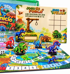 Tabuleiro e lousa Dinossauros com bolsinha e jogos - Artesanato e Personalizados