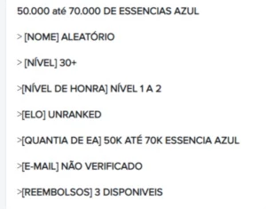 CONTA SMURF UNRANKED 50.000 - 70.000 DE ESSÊNCIA AZUL - League of Legends LOL