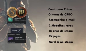 STEAM OLD 18 ANOS, MEDALHA DE 10 E 5 ANOS, 22 jogos - Counter Strike CS