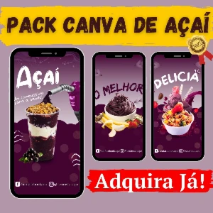 Pack Canva para Stories de Açaí: 10 Artes Editáveis