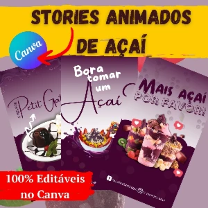 Pack Canva para Stories de Açaí: 10 Artes Editáveis - Outros