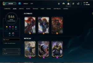 Conta ouro 3 com TODOS os champs e 246 Skins + 3 Prestigios - League of Legends LOL