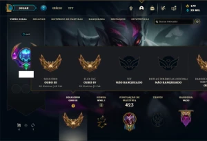 Conta ouro 3 com TODOS os champs e 246 Skins + 3 Prestigios - League of Legends LOL