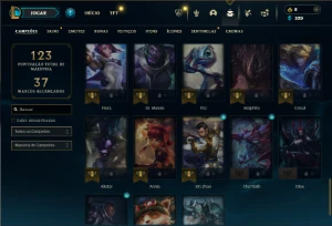 Prata 4 com 55 Champs e 18 Skins + 1 Fragmento - League of Legends LOL