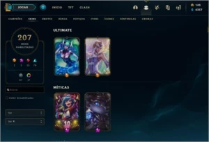 CONTA DIAMANTE 4 - 207 SKINS -2 MÍTICAS E 15 LENDÁRIAS - League of Legends LOL