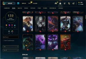 Conta platina 3 com 145 Champs e 132 Skins + 1 Prestigio - League of Legends LOL